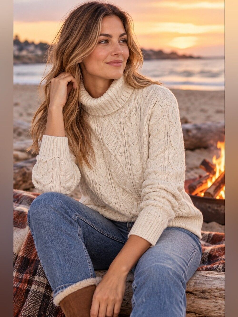 Fisherman Cream Cable Knit Turtleneck Sweater Croft & Barrow 100% Cotton M